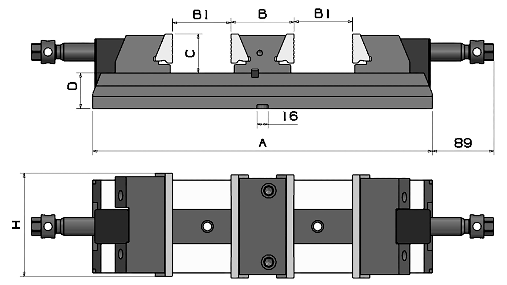 MORDAZA FORZA DOBLE CON BOCA DE 150MM DESCENDENTE